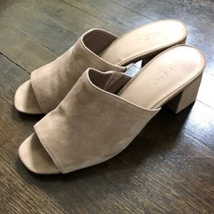 Tan Suede Open Toe Mules